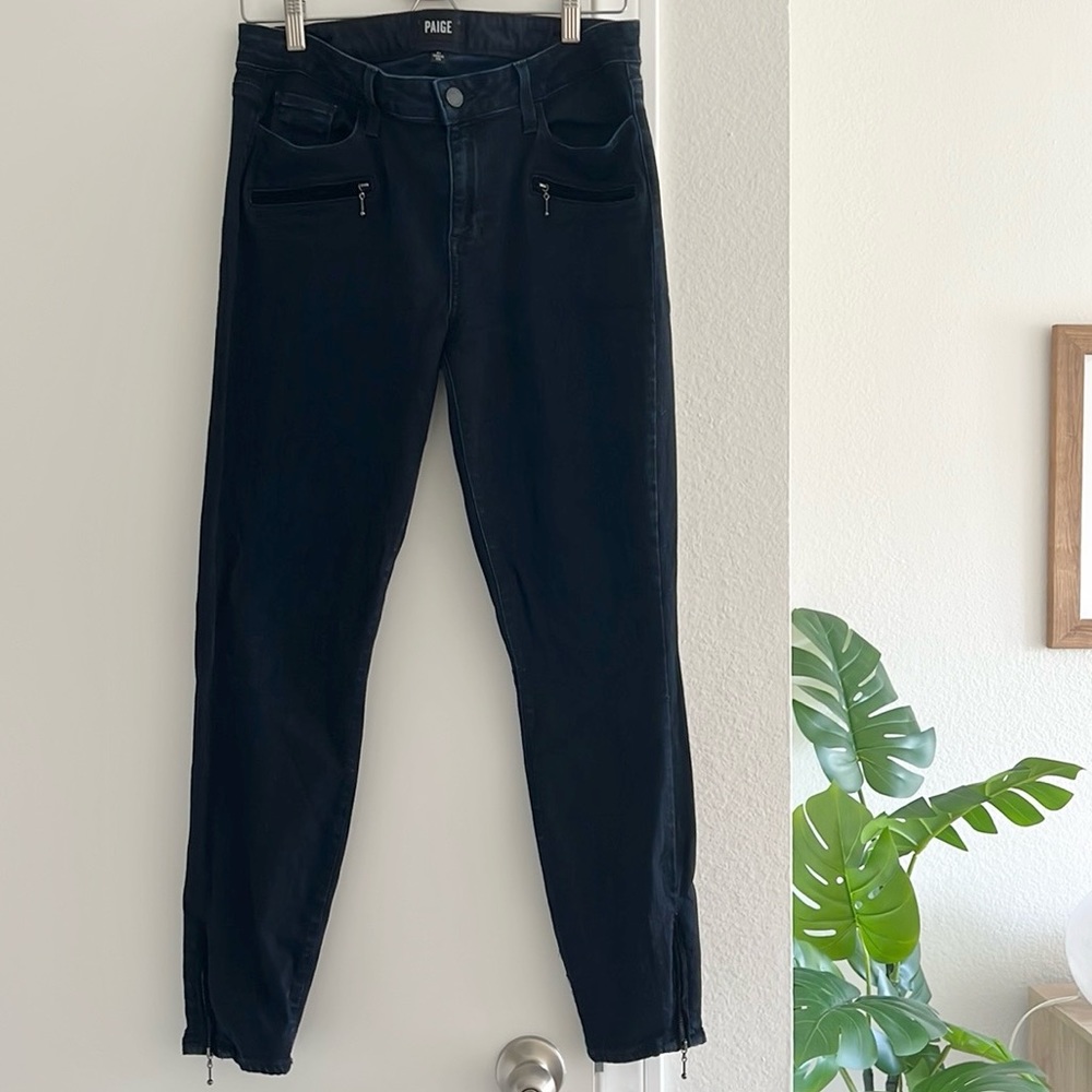 PAIGE Skinny Jeans Ankle Length Classic Dark Wash Jeans Velvet Zipper Details